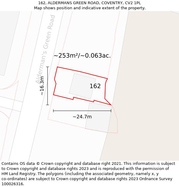 162, ALDERMANS GREEN ROAD, COVENTRY, CV2 1PL: Plot and title map