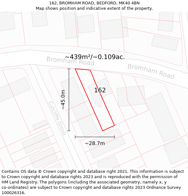 162, BROMHAM ROAD, BEDFORD, MK40 4BN: Plot and title map