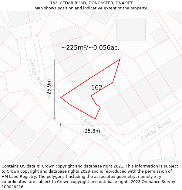 162, CEDAR ROAD, DONCASTER, DN4 9ET: Plot and title map