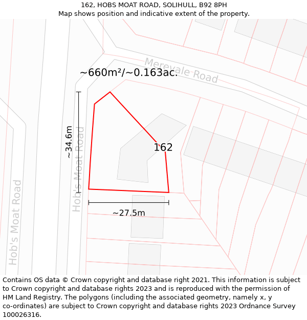 162, HOBS MOAT ROAD, SOLIHULL, B92 8PH: Plot and title map