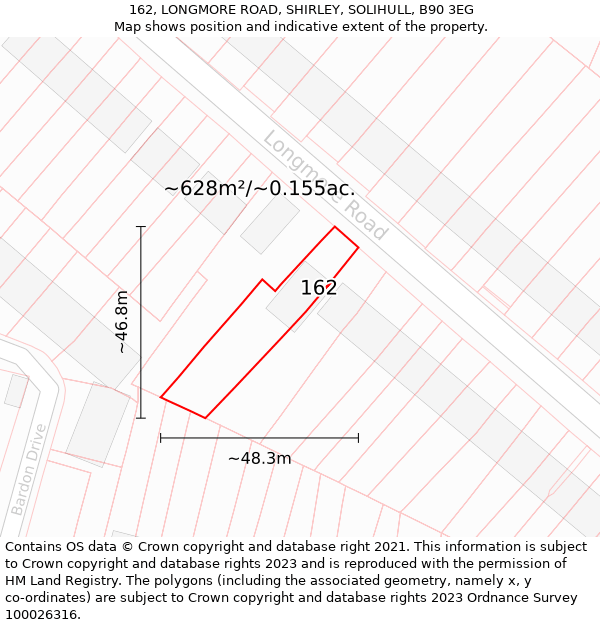 162, LONGMORE ROAD, SHIRLEY, SOLIHULL, B90 3EG: Plot and title map