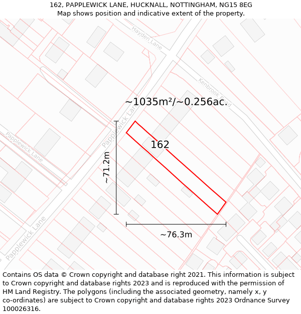 162, PAPPLEWICK LANE, HUCKNALL, NOTTINGHAM, NG15 8EG: Plot and title map