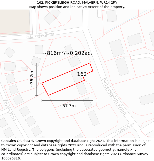 162, PICKERSLEIGH ROAD, MALVERN, WR14 2RY: Plot and title map