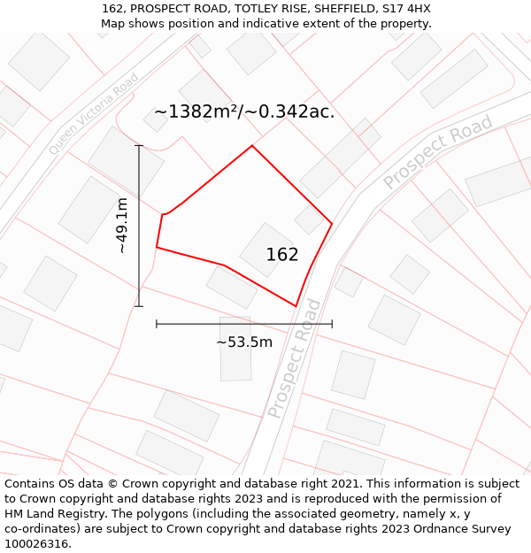 162, PROSPECT ROAD, TOTLEY RISE, SHEFFIELD, S17 4HX: Plot and title map