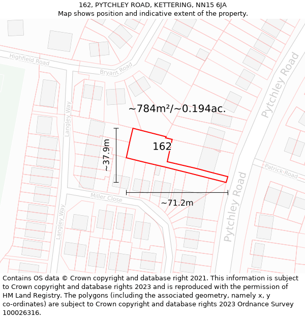 162, PYTCHLEY ROAD, KETTERING, NN15 6JA: Plot and title map