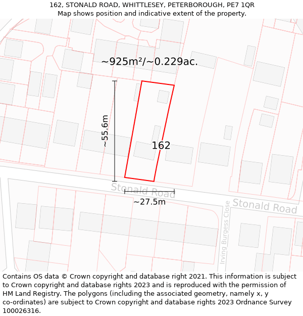 162, STONALD ROAD, WHITTLESEY, PETERBOROUGH, PE7 1QR: Plot and title map