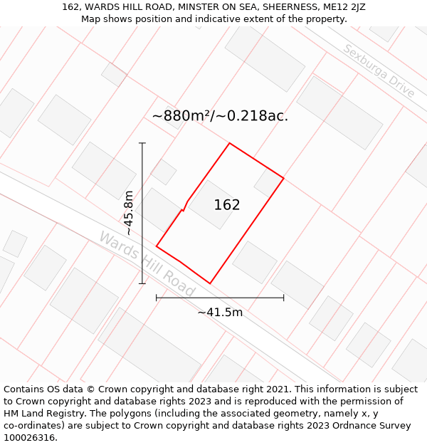 162, WARDS HILL ROAD, MINSTER ON SEA, SHEERNESS, ME12 2JZ: Plot and title map