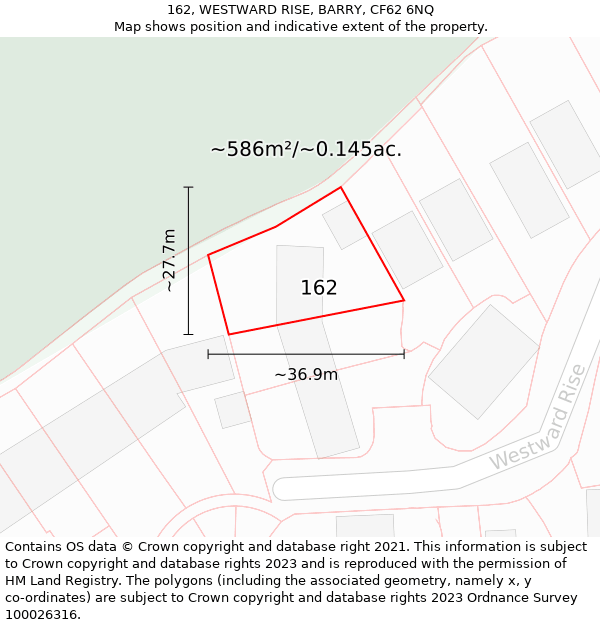 162, WESTWARD RISE, BARRY, CF62 6NQ: Plot and title map