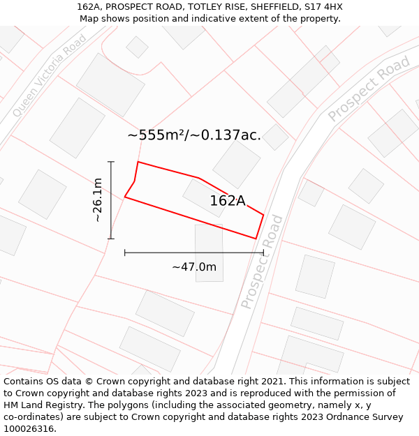 162A, PROSPECT ROAD, TOTLEY RISE, SHEFFIELD, S17 4HX: Plot and title map