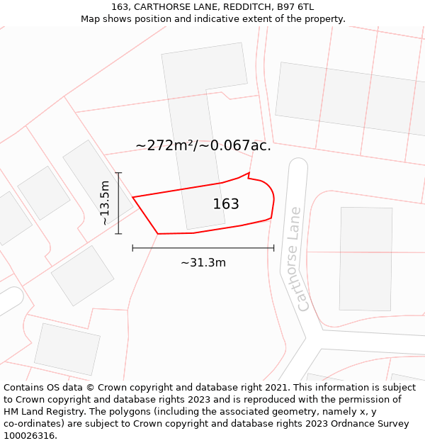 163, CARTHORSE LANE, REDDITCH, B97 6TL: Plot and title map