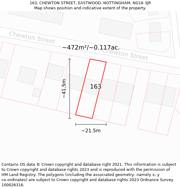 163, CHEWTON STREET, EASTWOOD, NOTTINGHAM, NG16 3JR: Plot and title map