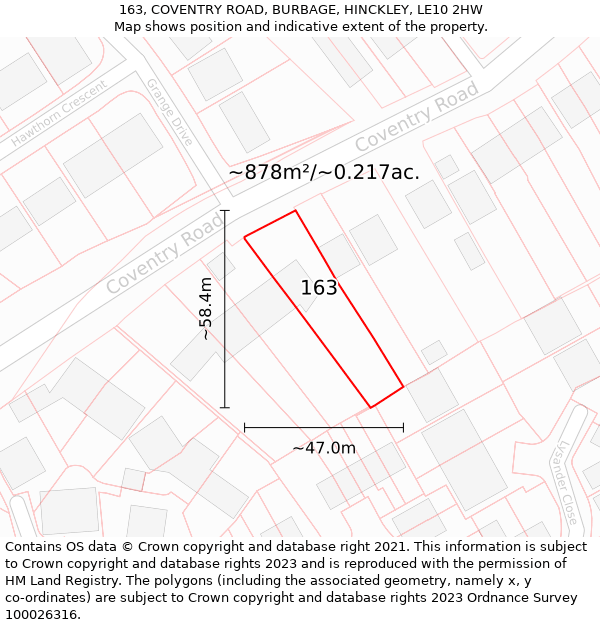 163, COVENTRY ROAD, BURBAGE, HINCKLEY, LE10 2HW: Plot and title map