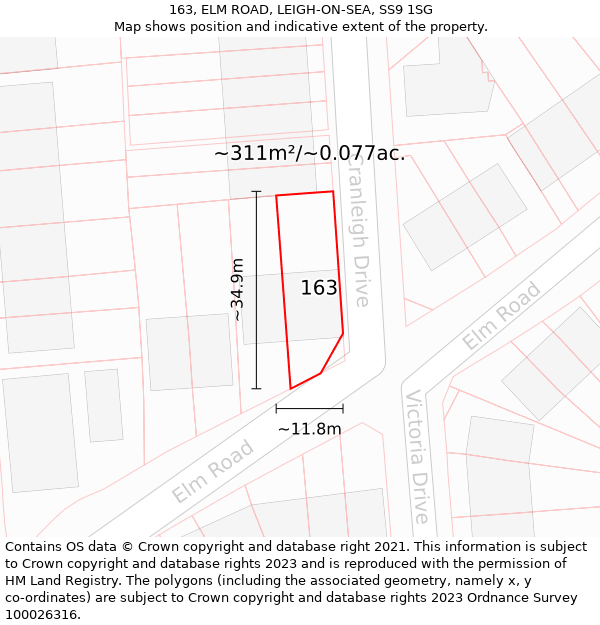 163, ELM ROAD, LEIGH-ON-SEA, SS9 1SG: Plot and title map