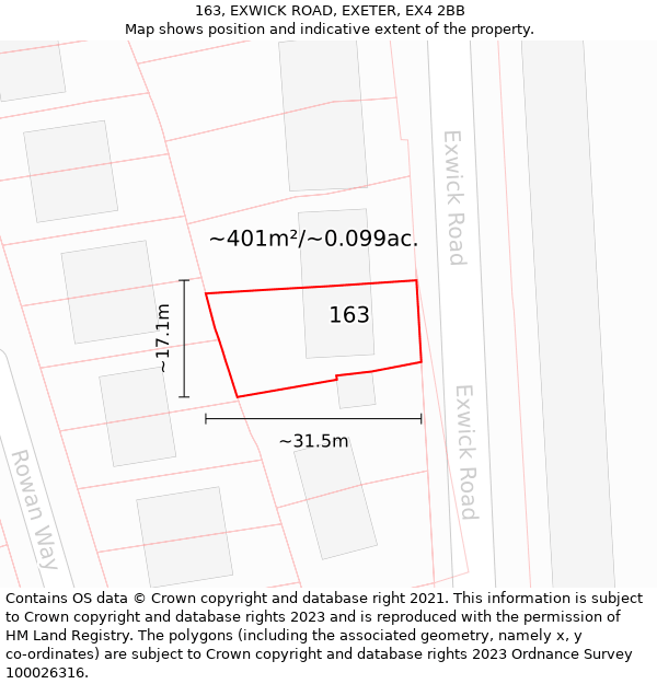163, EXWICK ROAD, EXETER, EX4 2BB: Plot and title map