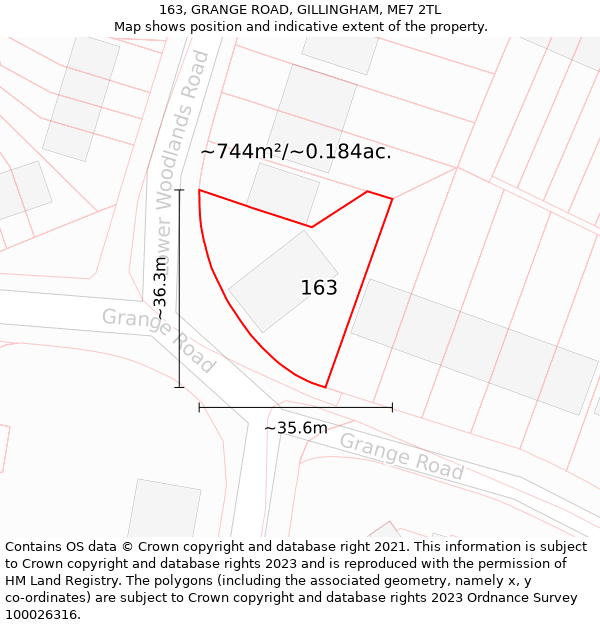 163, GRANGE ROAD, GILLINGHAM, ME7 2TL: Plot and title map