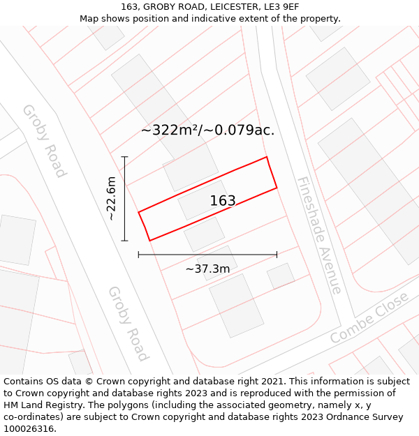 163, GROBY ROAD, LEICESTER, LE3 9EF: Plot and title map