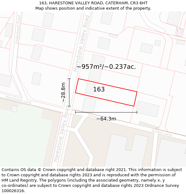 163, HARESTONE VALLEY ROAD, CATERHAM, CR3 6HT: Plot and title map