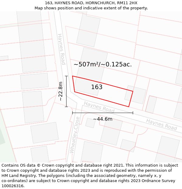 163, HAYNES ROAD, HORNCHURCH, RM11 2HX: Plot and title map