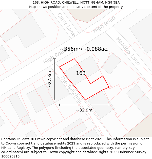 163, HIGH ROAD, CHILWELL, NOTTINGHAM, NG9 5BA: Plot and title map