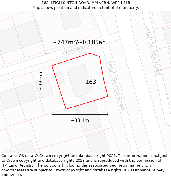 163, LEIGH SINTON ROAD, MALVERN, WR14 1LB: Plot and title map