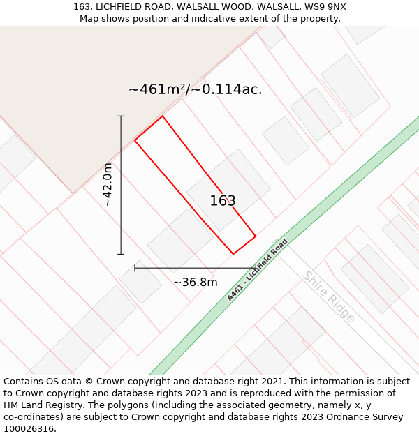 163, LICHFIELD ROAD, WALSALL WOOD, WALSALL, WS9 9NX: Plot and title map