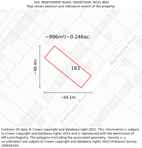 163, MANTHORPE ROAD, GRANTHAM, NG31 8DH: Plot and title map