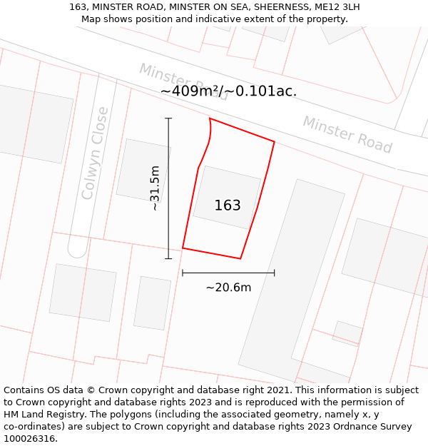 163, MINSTER ROAD, MINSTER ON SEA, SHEERNESS, ME12 3LH: Plot and title map