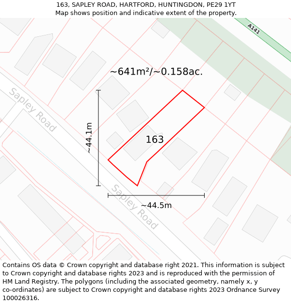 163, SAPLEY ROAD, HARTFORD, HUNTINGDON, PE29 1YT: Plot and title map