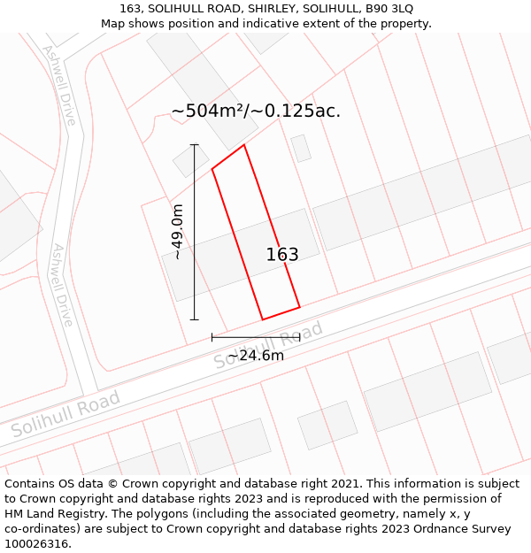 163, SOLIHULL ROAD, SHIRLEY, SOLIHULL, B90 3LQ: Plot and title map