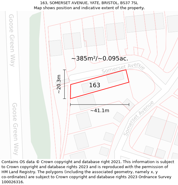 163, SOMERSET AVENUE, YATE, BRISTOL, BS37 7SL: Plot and title map