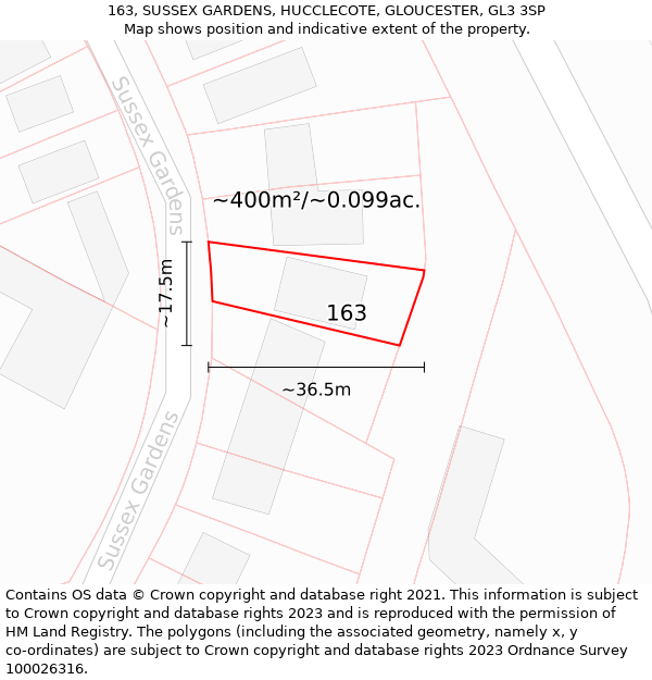 163, SUSSEX GARDENS, HUCCLECOTE, GLOUCESTER, GL3 3SP: Plot and title map