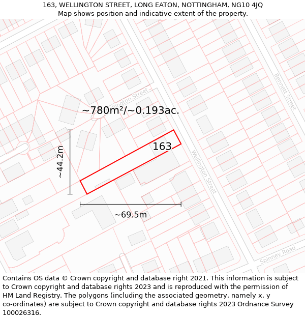 163, WELLINGTON STREET, LONG EATON, NOTTINGHAM, NG10 4JQ: Plot and title map