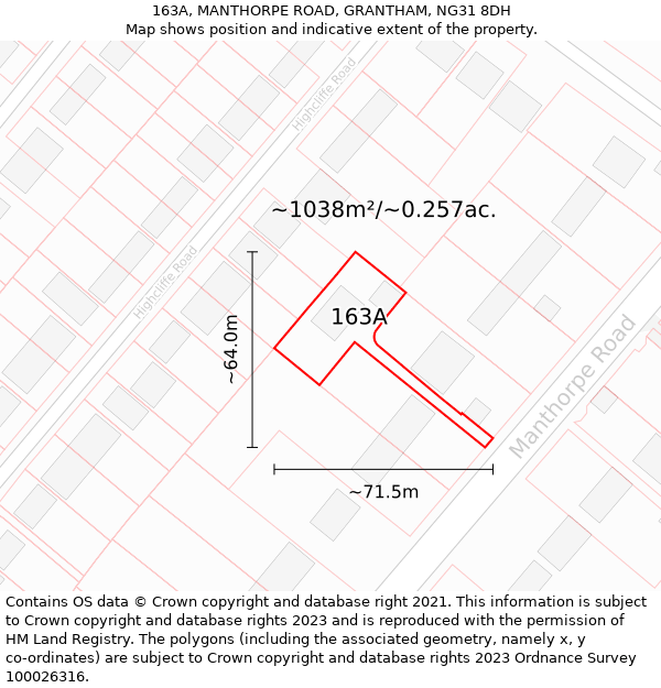 163A, MANTHORPE ROAD, GRANTHAM, NG31 8DH: Plot and title map