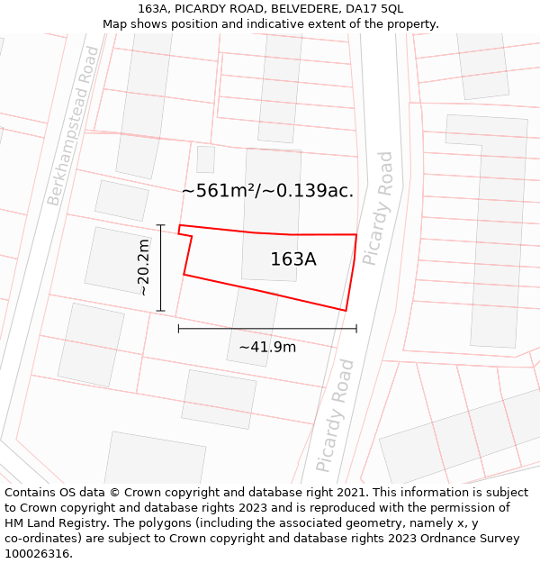 163A, PICARDY ROAD, BELVEDERE, DA17 5QL: Plot and title map