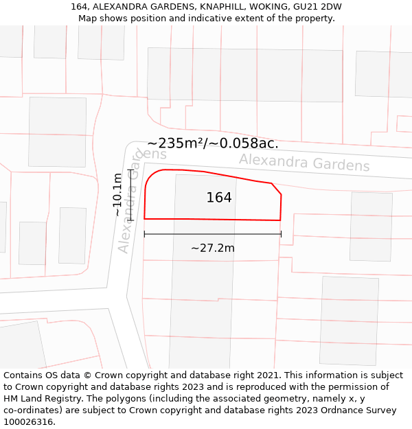 164, ALEXANDRA GARDENS, KNAPHILL, WOKING, GU21 2DW: Plot and title map