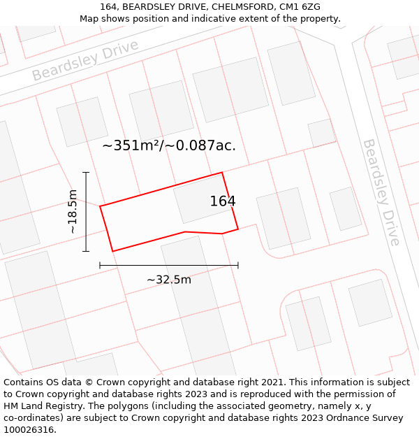 164, BEARDSLEY DRIVE, CHELMSFORD, CM1 6ZG: Plot and title map