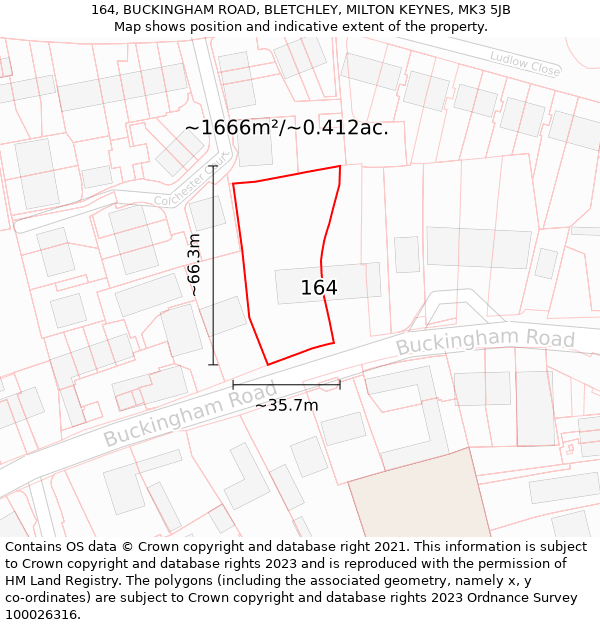 164, BUCKINGHAM ROAD, BLETCHLEY, MILTON KEYNES, MK3 5JB: Plot and title map