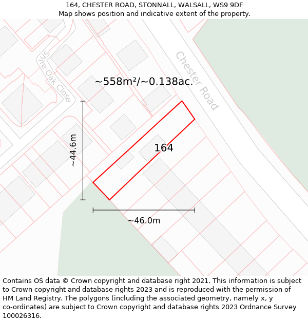 164, CHESTER ROAD, STONNALL, WALSALL, WS9 9DF: Plot and title map