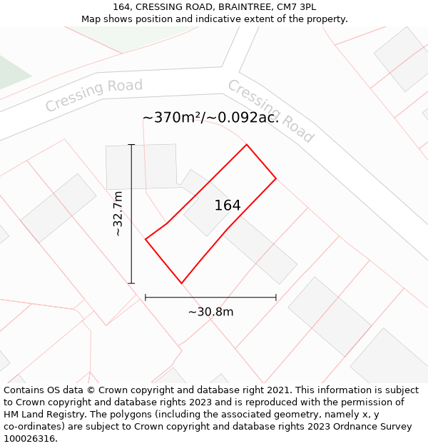 164, CRESSING ROAD, BRAINTREE, CM7 3PL: Plot and title map