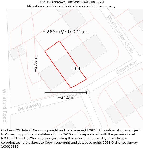 164, DEANSWAY, BROMSGROVE, B61 7PN: Plot and title map