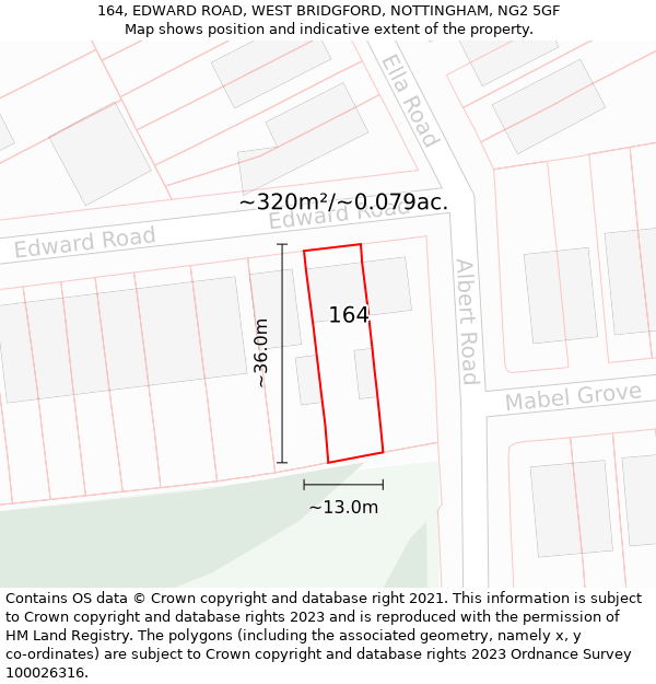 164, EDWARD ROAD, WEST BRIDGFORD, NOTTINGHAM, NG2 5GF: Plot and title map