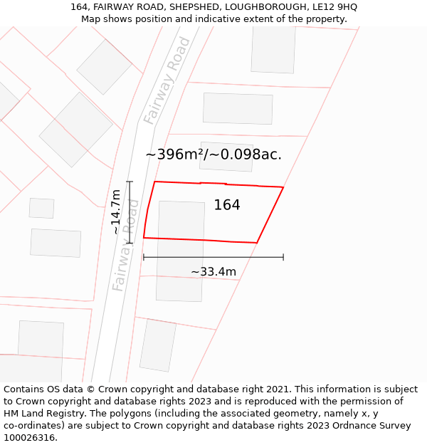164, FAIRWAY ROAD, SHEPSHED, LOUGHBOROUGH, LE12 9HQ: Plot and title map