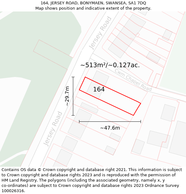 164, JERSEY ROAD, BONYMAEN, SWANSEA, SA1 7DQ: Plot and title map