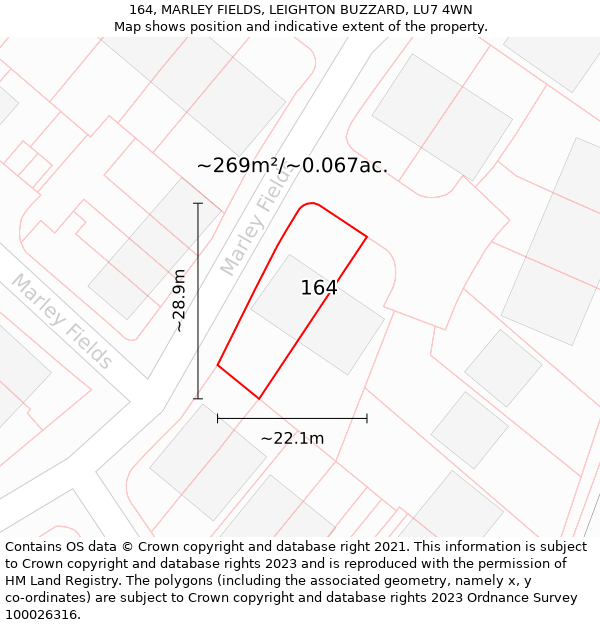 164, MARLEY FIELDS, LEIGHTON BUZZARD, LU7 4WN: Plot and title map