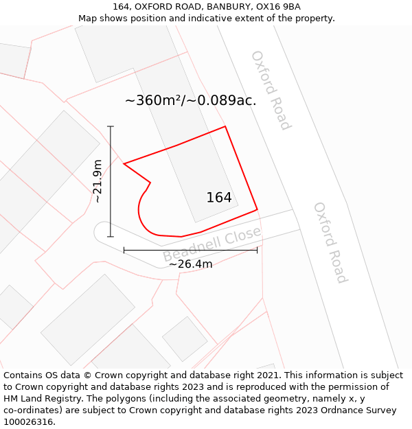 164, OXFORD ROAD, BANBURY, OX16 9BA: Plot and title map