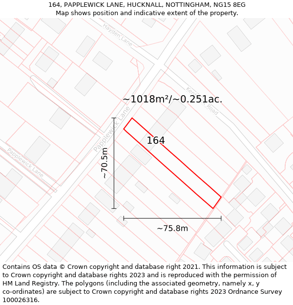 164, PAPPLEWICK LANE, HUCKNALL, NOTTINGHAM, NG15 8EG: Plot and title map