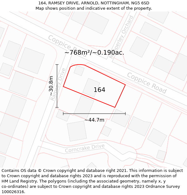 164, RAMSEY DRIVE, ARNOLD, NOTTINGHAM, NG5 6SD: Plot and title map