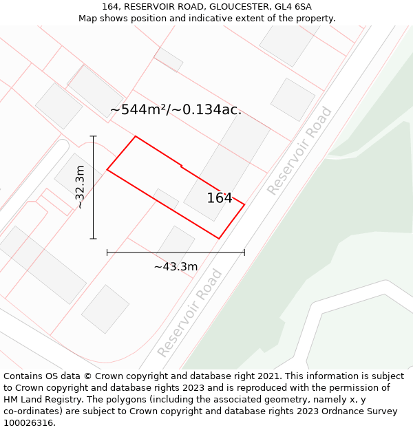 164, RESERVOIR ROAD, GLOUCESTER, GL4 6SA: Plot and title map