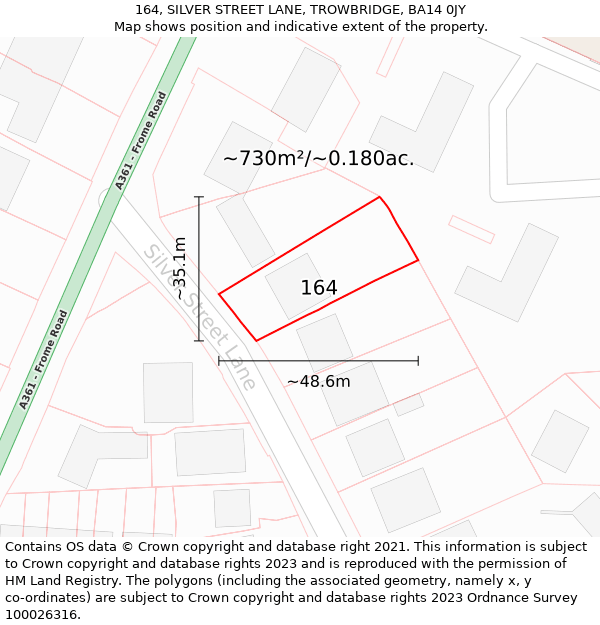 164, SILVER STREET LANE, TROWBRIDGE, BA14 0JY: Plot and title map