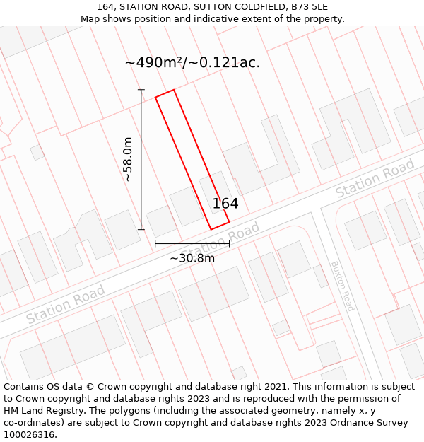 164, STATION ROAD, SUTTON COLDFIELD, B73 5LE: Plot and title map